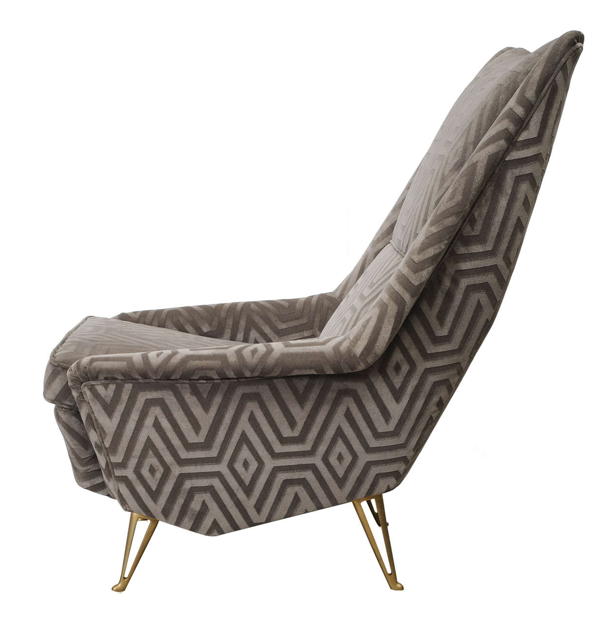 Italian 1950s I.S.A. Beige Grey Velvet Armchair For Sale
